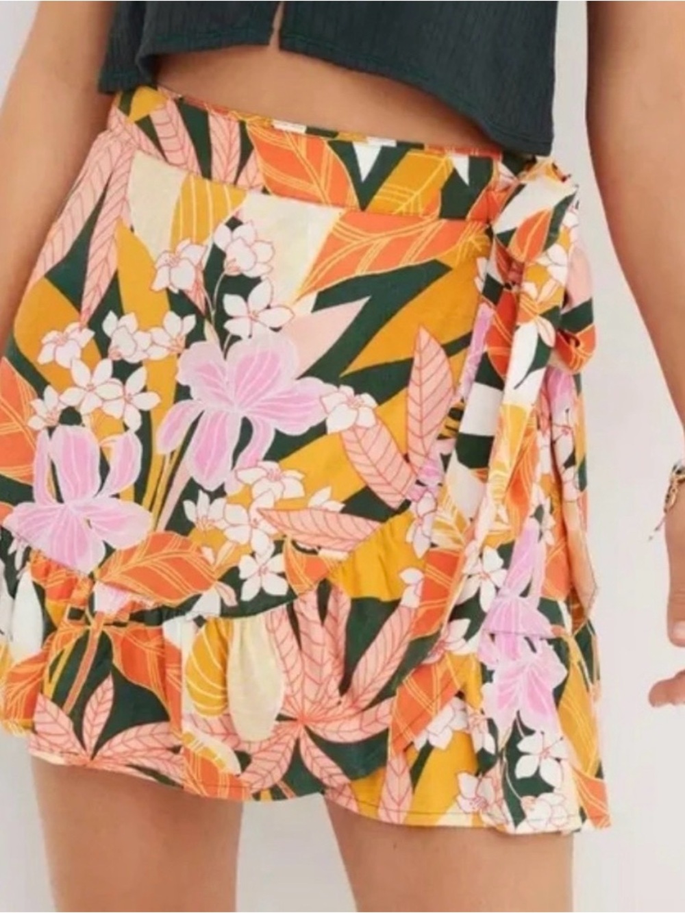 Aerie floral tropical mini wrap skirt - medium